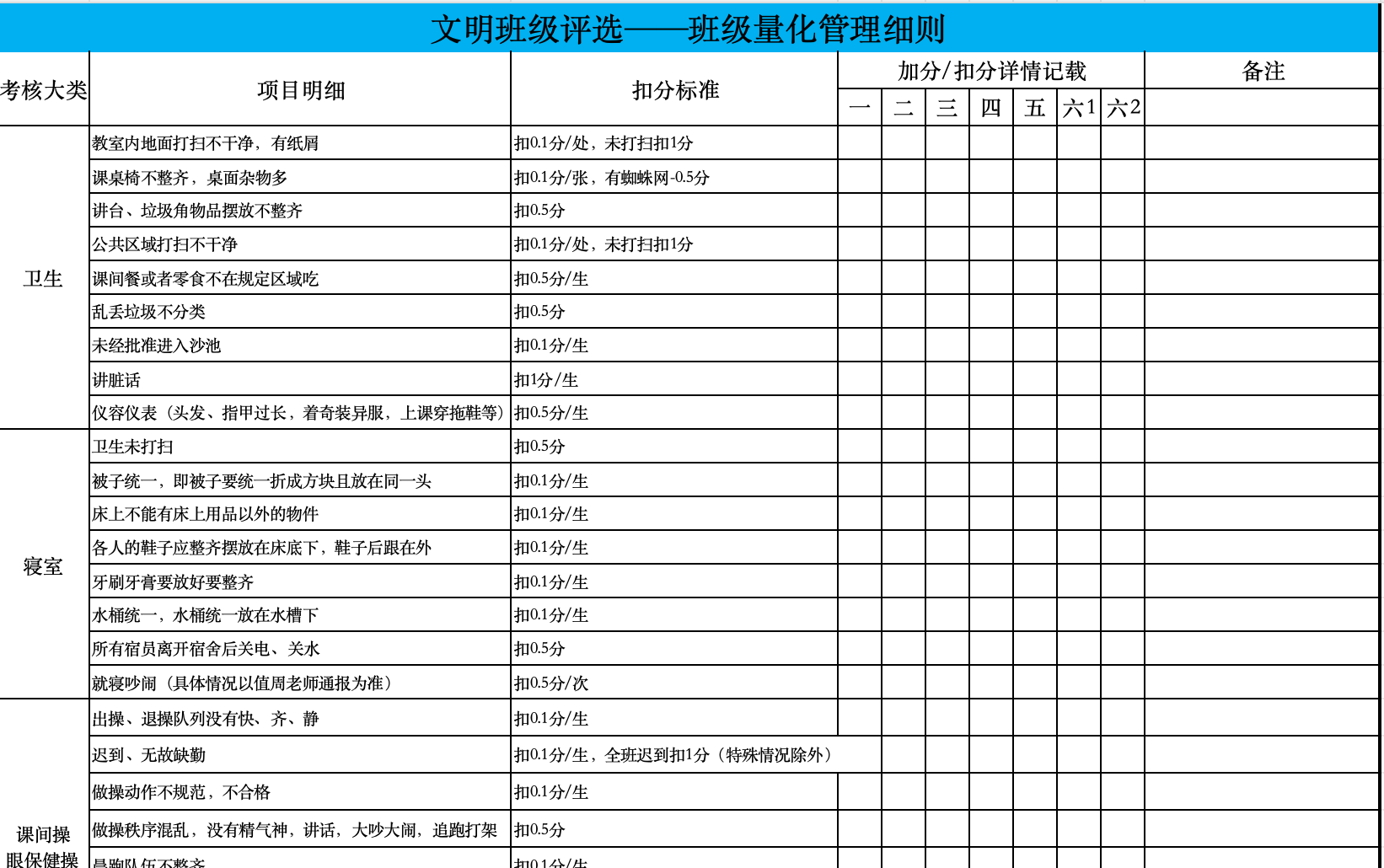 文明班级评选——班级量化管理细则