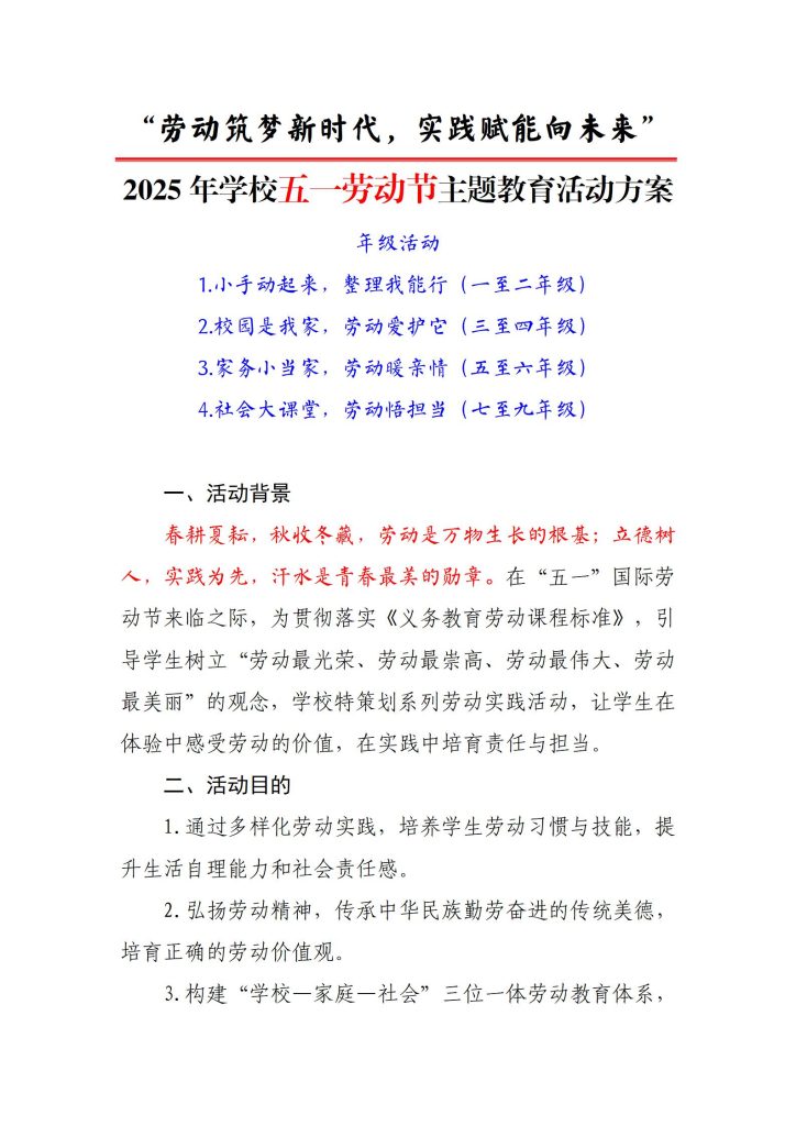 2025年学校五一劳动节主题教育活动方案
