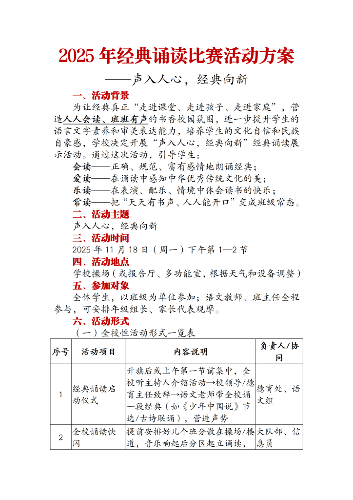 2025年经典诵读比赛活动方案