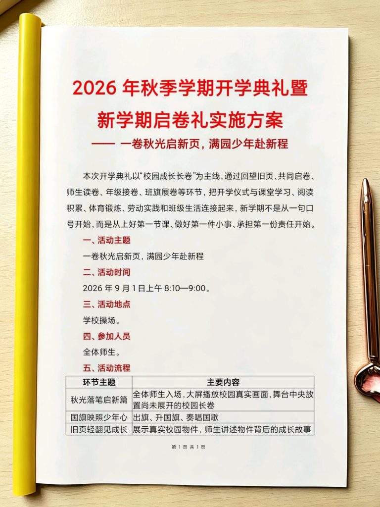 2026年秋季学期开学典礼暨启卷礼实施方案