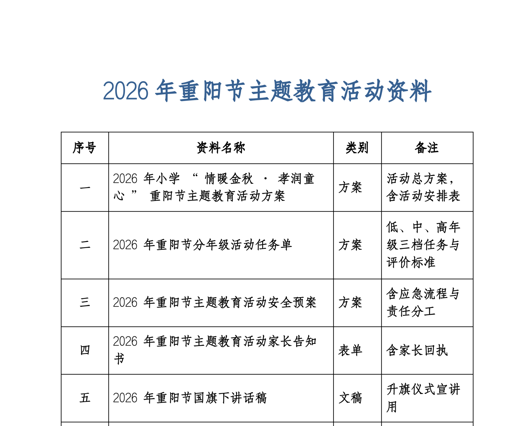2026年重阳节主题教育活动全套材料