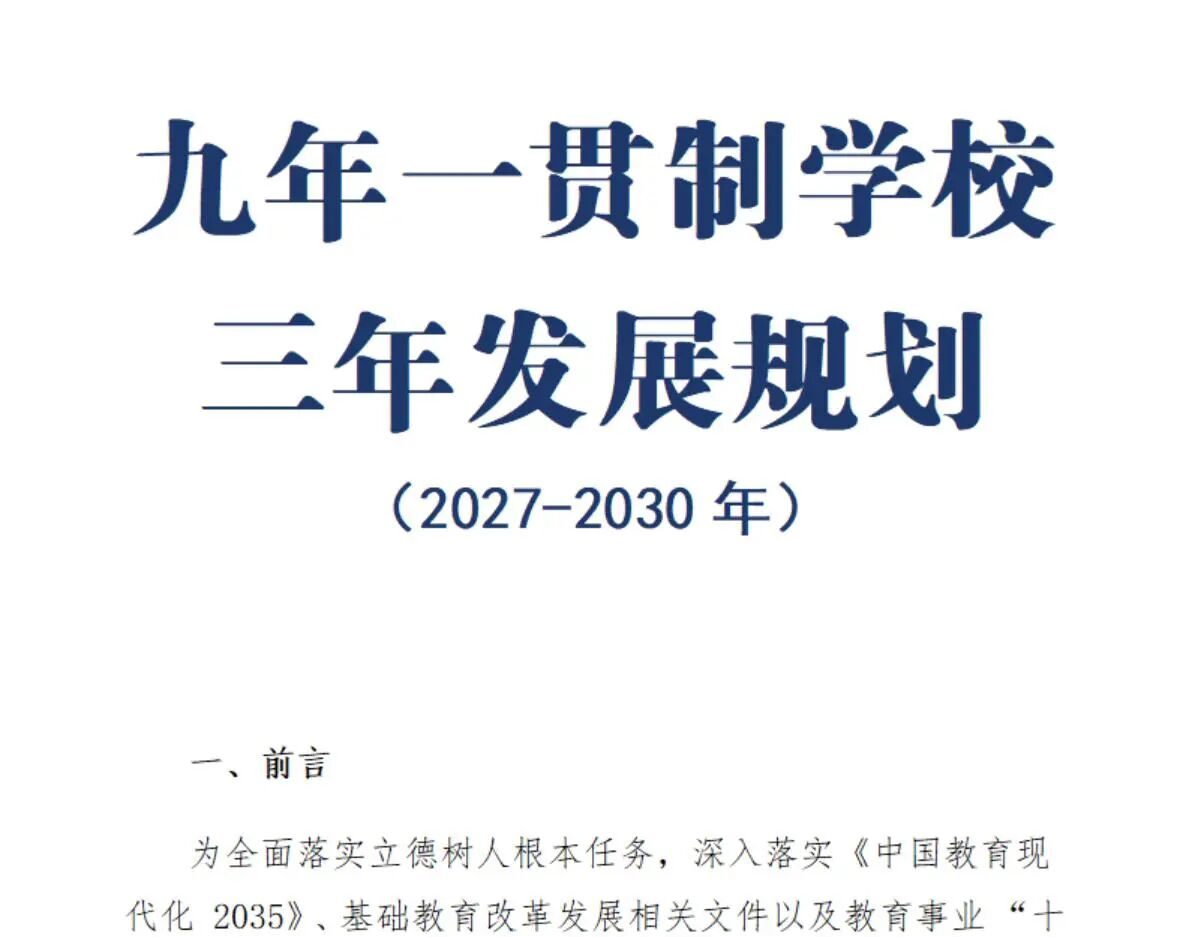 九年一贯制学校三年发展规划
